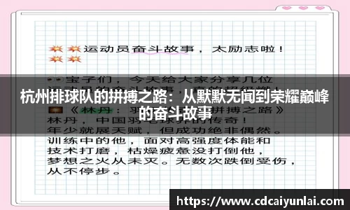 杭州排球队的拼搏之路：从默默无闻到荣耀巅峰的奋斗故事
